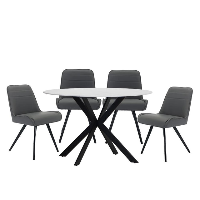 Modern-120cm-Round-4-Seater-White-Marble-Dining-Table-Set-With-4-Grey-Leather-Dining-Chairs