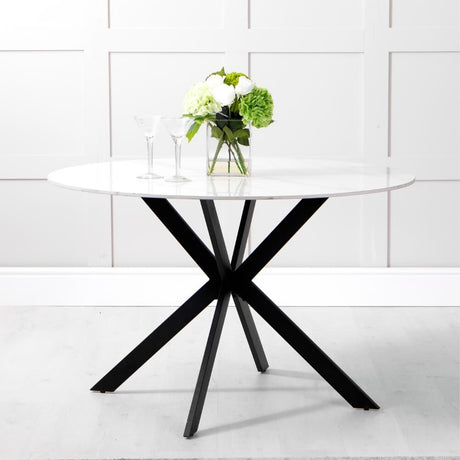 Harper Modern 4 Seater Round White Marble Dining Table 120cm