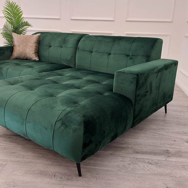 Modern-2-piece-open-plan-cinema-sofa-Green-velvet-240cm