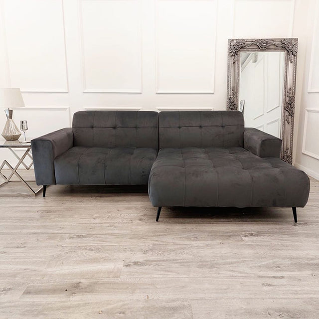 Modern-2-piece-open-plan-cinema-sofa-Grey-velvet-240cm