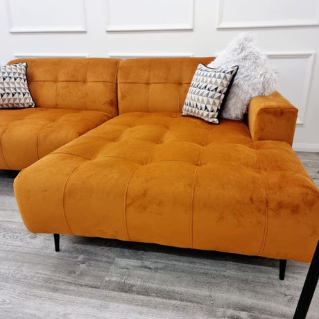 Modern-2-piece-open-plan-cinema-sofa-Orange-velvet-240cm