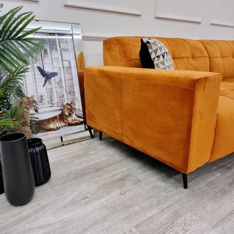 Modern-2-piece-open-plan-cinema-sofa-Orange-velvet-240cm