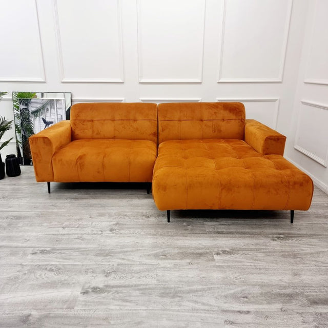 Modern-2-piece-open-plan-cinema-sofa-Orange-velvet-240cm