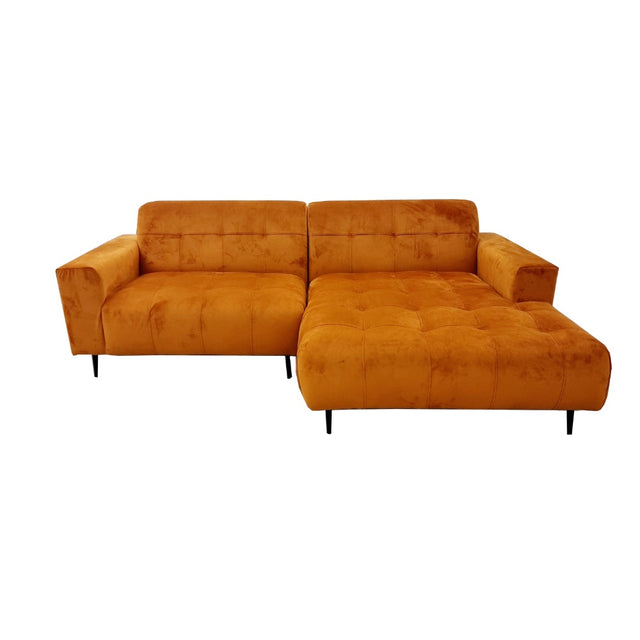 Modern-2-piece-open-plan-cinema-sofa-Orange-velvet-240cm