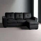 Modern-3-Seater-Black-Bonded-Leather-Corner-Sofa-With-Chaise-225cm