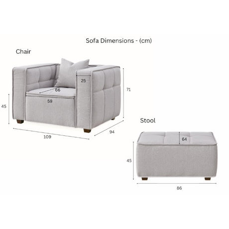 Modern 3 and 4 Seater Light Grey Boucle Sofa Set With Accent Chair And Footstool