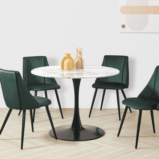 Modern-4-Seater-Marble-Dining-Table-White-Round-Marble-Tabletop-Black-Pedestal-Base-100cm