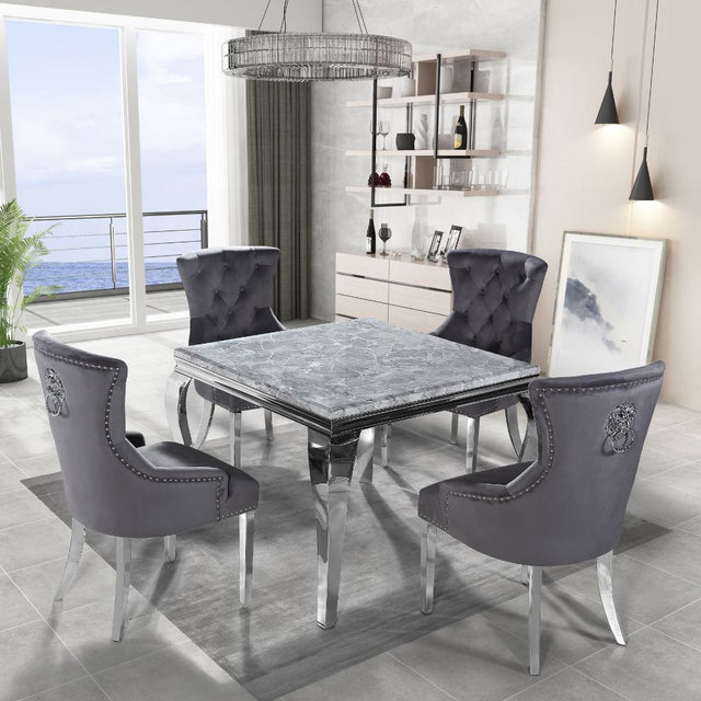 Modern-4-Seater-grey-marble-dining-table-square-marble-top-chrome-stainless-steel-legs-100cm