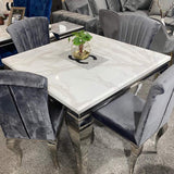 Modern-4-Seater-white-marble-dining-table-square-marble-top-chrome-stainless-steel-legs-100cm