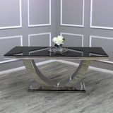 Modern-6-8-Seater-glass-dining-table-rectangular-black-glass-top-stainless-steel-curved-base