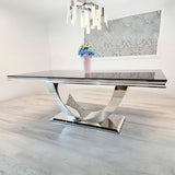 Chislehurst Modern Rectangular Tempered Glass Dining Table For 6-8 With Chrome Pedestal Base