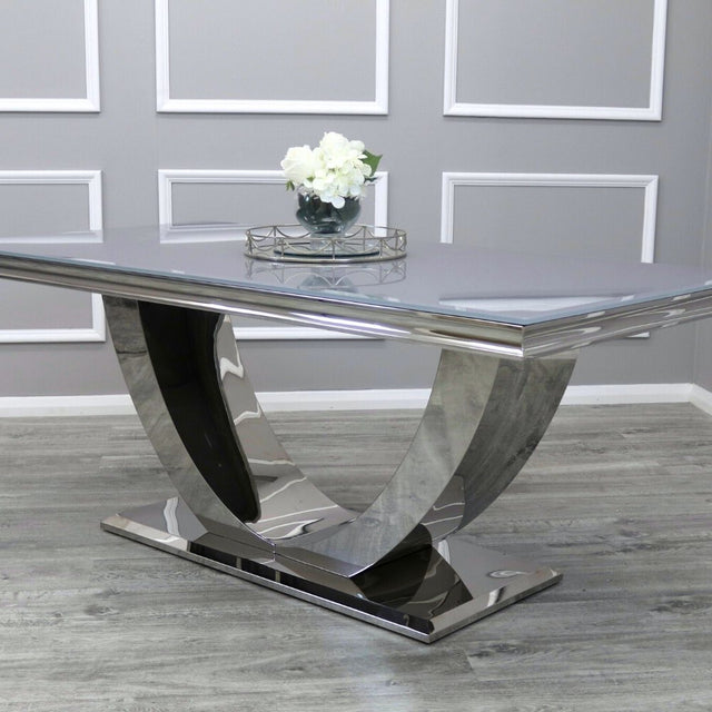 Modern-6-8-Seater-glass-dining-table-rectangular-grey-glass-top-stainless-steel-curved-base