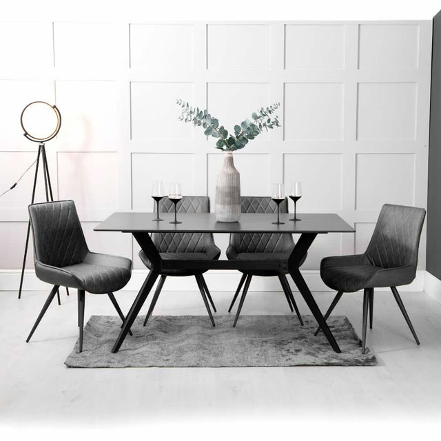 Amelia Modern 6 Seater Rectangular Grey Stone Dining Table 150cm