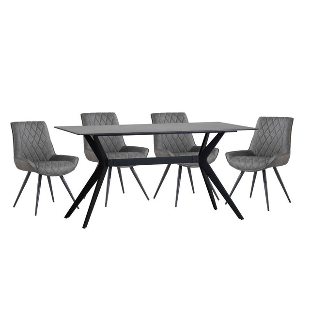 Amelia Modern 6 Seater Rectangular Grey Stone Dining Table 150cm