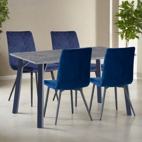 Modern-6-Seater-Grey-Sintered-Stone-Dining-Table-With-4-Blue-Velvet-Dining-Chairs-120cm