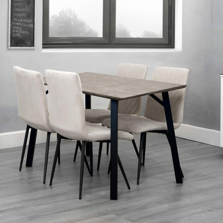 Modern-6-Seater-Grey-Sintered-Stone-Dining-Table-With-4-Cream-Velvet-Dining-Chairs-120cm