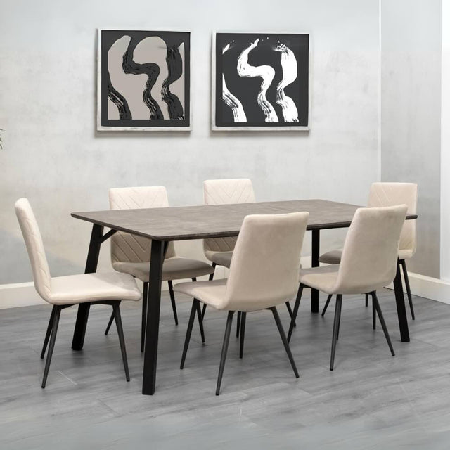 Modern-6-Seater-Grey-Sintered-Stone-Dining-Table-With-6-Cream-Velvet-Dining-Chairs-180cm