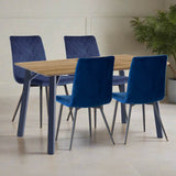 Modern-6-Seater-Oak-Wood-Dining-Table-With-4-Blue-Velvet-Dining-Chairs-120cm