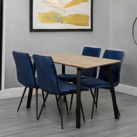 Modern-6-Seater-Oak-Wood-Dining-Table-With-4-Blue-Velvet-Dining-Chairs-120cm