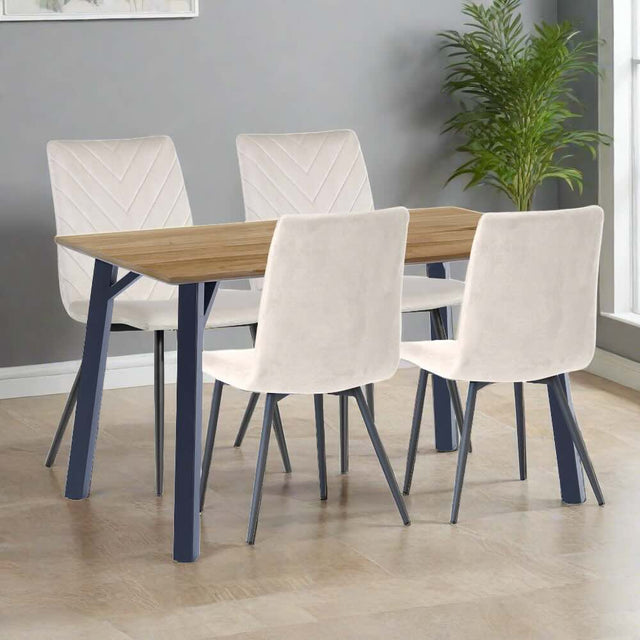 Modern-6-Seater-Oak-Wood-Dining-Table-With-4-Cream-Velvet-Dining-Chairs-120cm