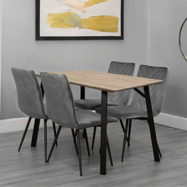 Modern-6-Seater-Oak-Wood-Dining-Table-With-4-Grey-Velvet-Dining-Chairs-120cm