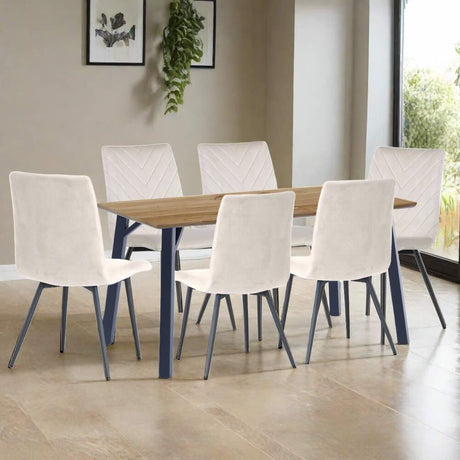 Modern-6-Seater-Oak-Wood-Dining-Table-With-6-Cream-Velvet-Dining-Chairs-180cm