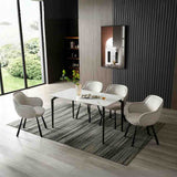  Modern-Art-Deco-Style-Beige-Fabric-Dining-Chairs-Black-Metal-Legs-Set-of-2