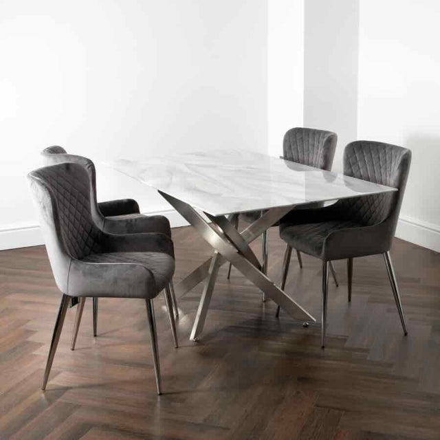 Modern-6-Seater-Rectangular-White-Marble-Glass-Dining-Table-With-Metal-Cross-Over-Base-160cm