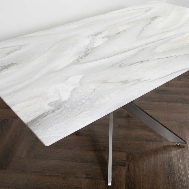 Modern-6-Seater-Rectangular-White-Marble-Glass-Dining-Table-With-Metal-Cross-Over-Base-160cm