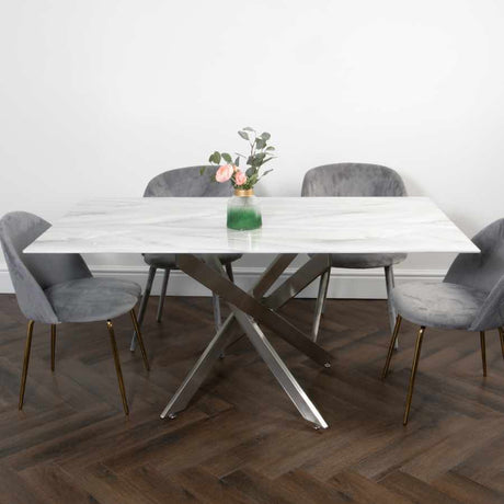 Modern-6-Seater-Rectangular-White-Marble-Glass-Dining-Table-With-Metal-Cross-Over-Base-160cm