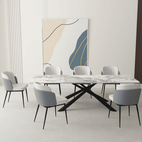 Modern-6-Seater-Rectangular-White-Sintered-Stone-Marble-Dining-Table-Black-High-Gloss-Cross-Over-Base-160cm