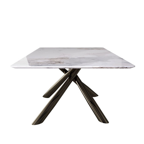 Modern-6-Seater-Rectangular-White-Sintered-Stone-Marble-Dining-Table-Black-High-Gloss-Cross-Over-Base-160cm