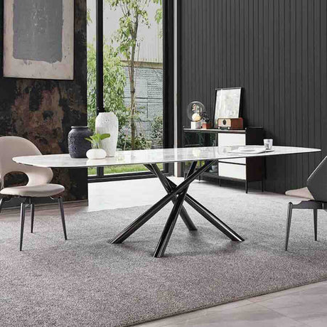 Modern-6-Seater-Rectangular-White-Sintered-Stone-Marble-Dining-Table-Black-High-Gloss-Cross-Over-Base-160cm