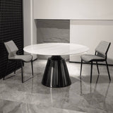 Modern-6-Seater-Round-White-Sintered-Stone-Marble-Dining-Table-Black-High-Gloss-Pedestal-Base-135cm