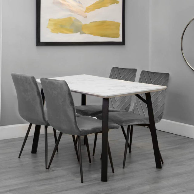 Elena Modern Rectangular 6 Seater White Marble Stone Dining Table 120cm