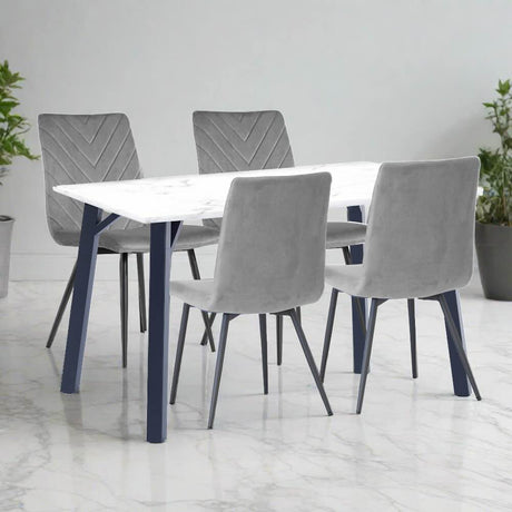 Modern-6-Seater-White-Marble-Dining-Table-With-4-Grey-Velvet-Dining-Chairs-120cm