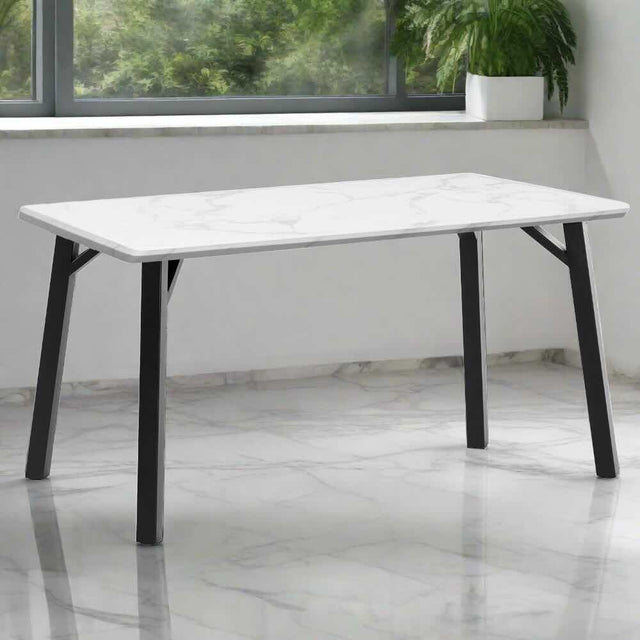 Elena Modern Rectangular 6 Seater White Marble Stone Dining Table 180cm