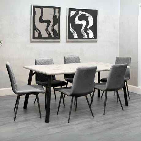 Elena Modern Rectangular 6 Seater White Marble Stone Dining Table 180cm