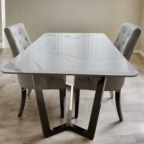 Modern-6-Seater-white-marble-dining-table-rectangular-ceramic-top-chrome-legs-160cm