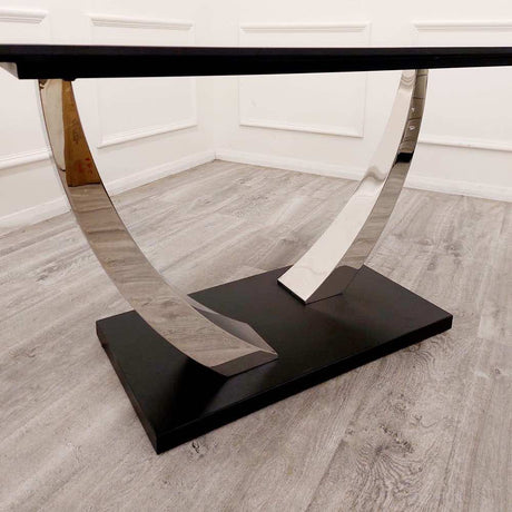 Modern-6-Seater-Black-Rectangular-Stone-Dining-Table-160cm-Chrome-Pedestal-Base