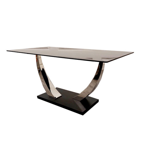 Modern-6-Seater-Black-Rectangular-Stone-Dining-Table-160cm-Chrome-Pedestal-Base