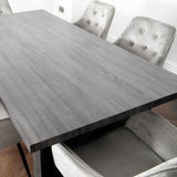 Modern Rectangular V-shape Base Dark Oak Dining Table With Deep Buttoned Velvet Chairs Kitchen Table Set 180cm