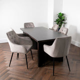 Modern Rectangular V-shape Base Dark Oak Dining Table With Deep Buttoned Velvet Chairs Kitchen Table Set 180cm