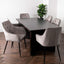 Modern Rectangular V-shape Base Dark Oak Dining Table With Deep Buttoned Velvet Chairs Kitchen Table Set 180cm