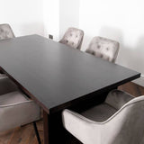 Modern Rectangular V-shape Base Dark Oak Dining Table With Deep Buttoned Velvet Chairs Kitchen Table Set 180cm