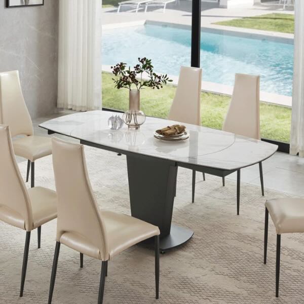 8 Seater White Marble Rectangular Extending Dining Table 120cm 180cm Clickabode