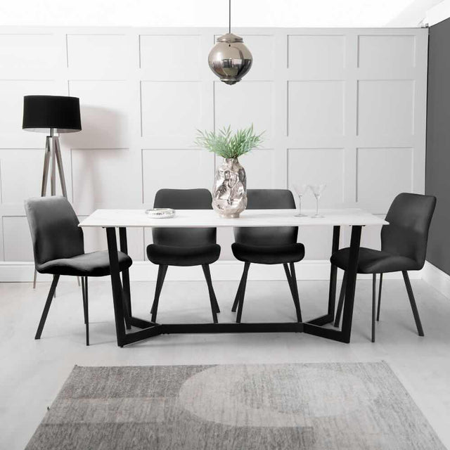 Scarlett Modern 8 Seater Rectangular White Marble Stone Dining Table 180cm