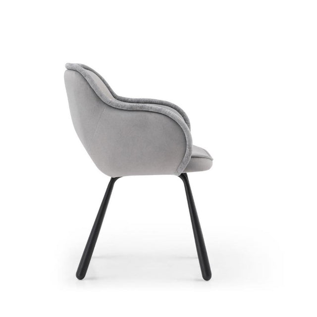 Modern-Art-Deco-Style-Grey-Fabric-Dining-Chairs-Black-Metal-Legs-Set-of-2