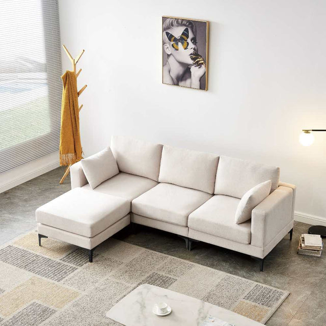 Modern-Beige-Fabric-3-Seater--Sofa-200cm-With-Ottoman