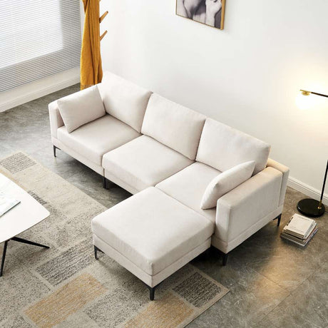 Modern-Beige-Fabric-3-Seater--Sofa-200cm-With-Ottoman